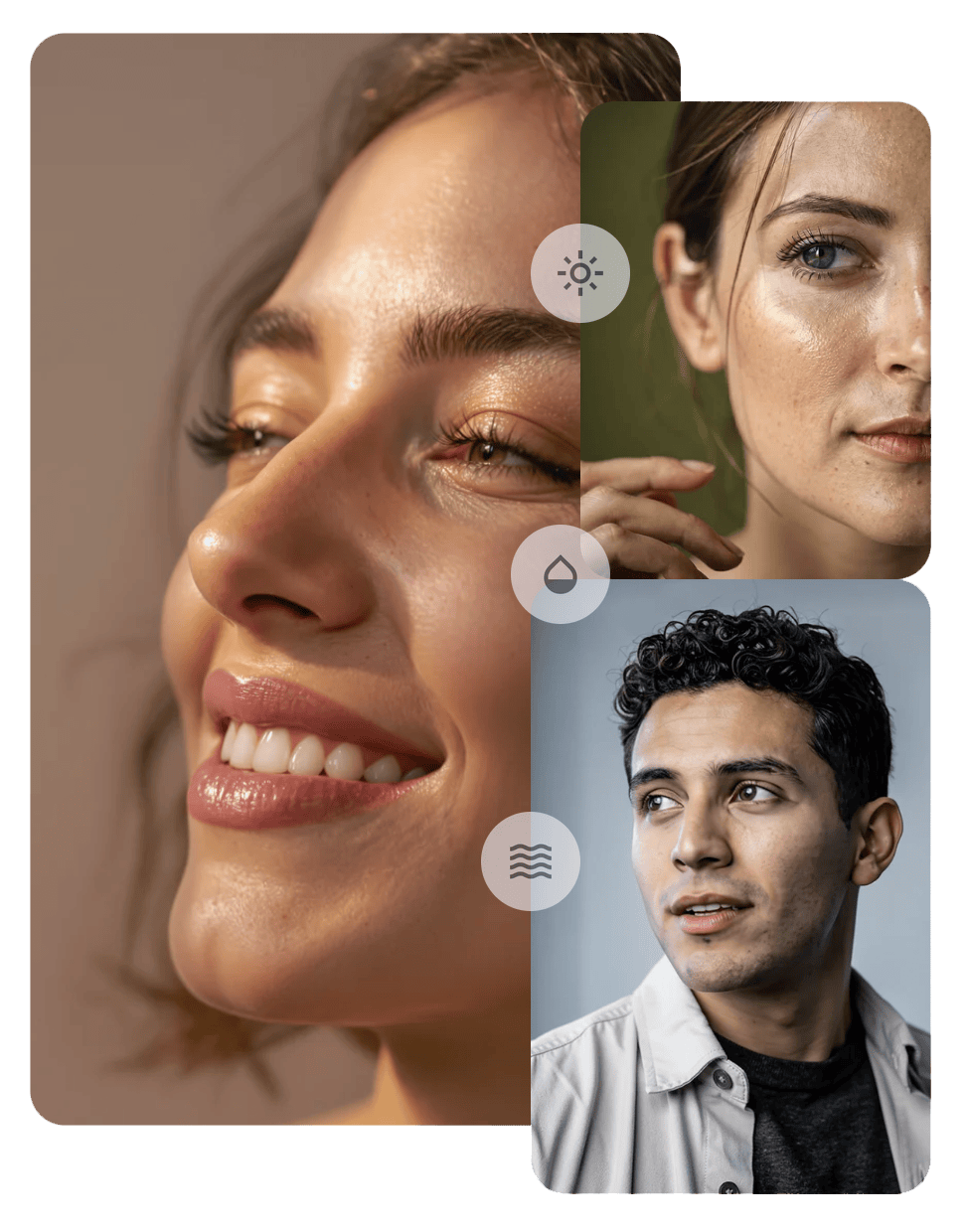 People with different skin types and skincare needs represented in the Genefluence personalised skincare platform.