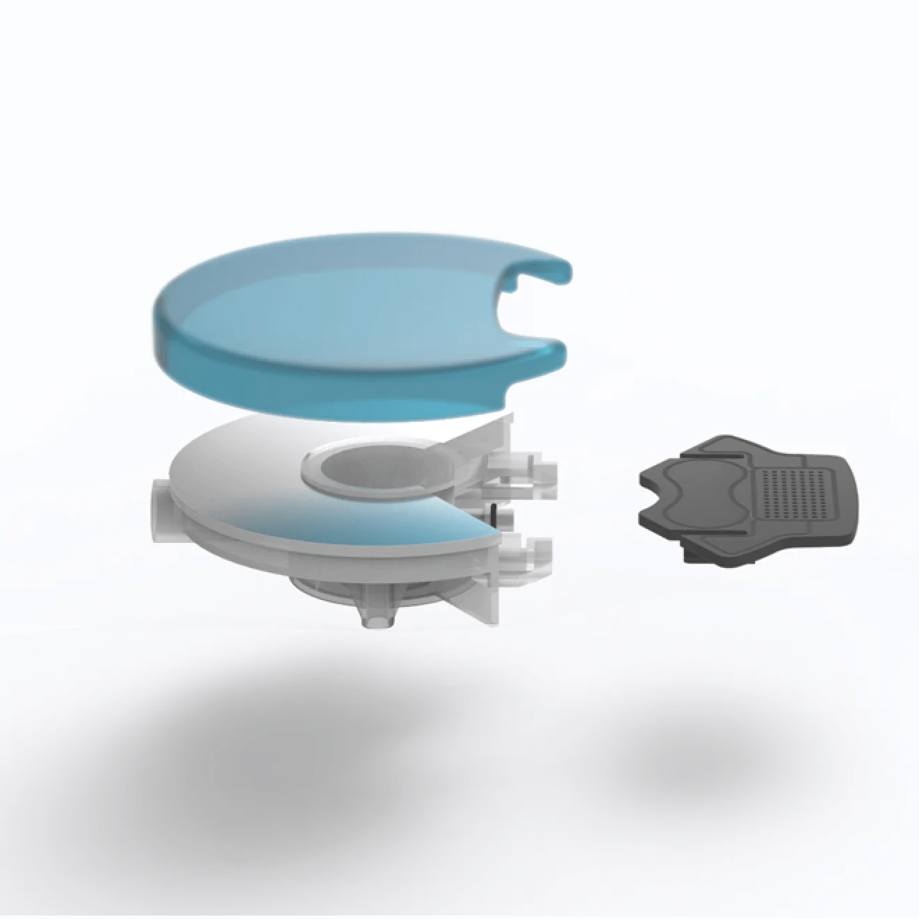 Exploded view of the Genefluence Skin DNA test cartridge used to analyse skincare-related genetic markers.