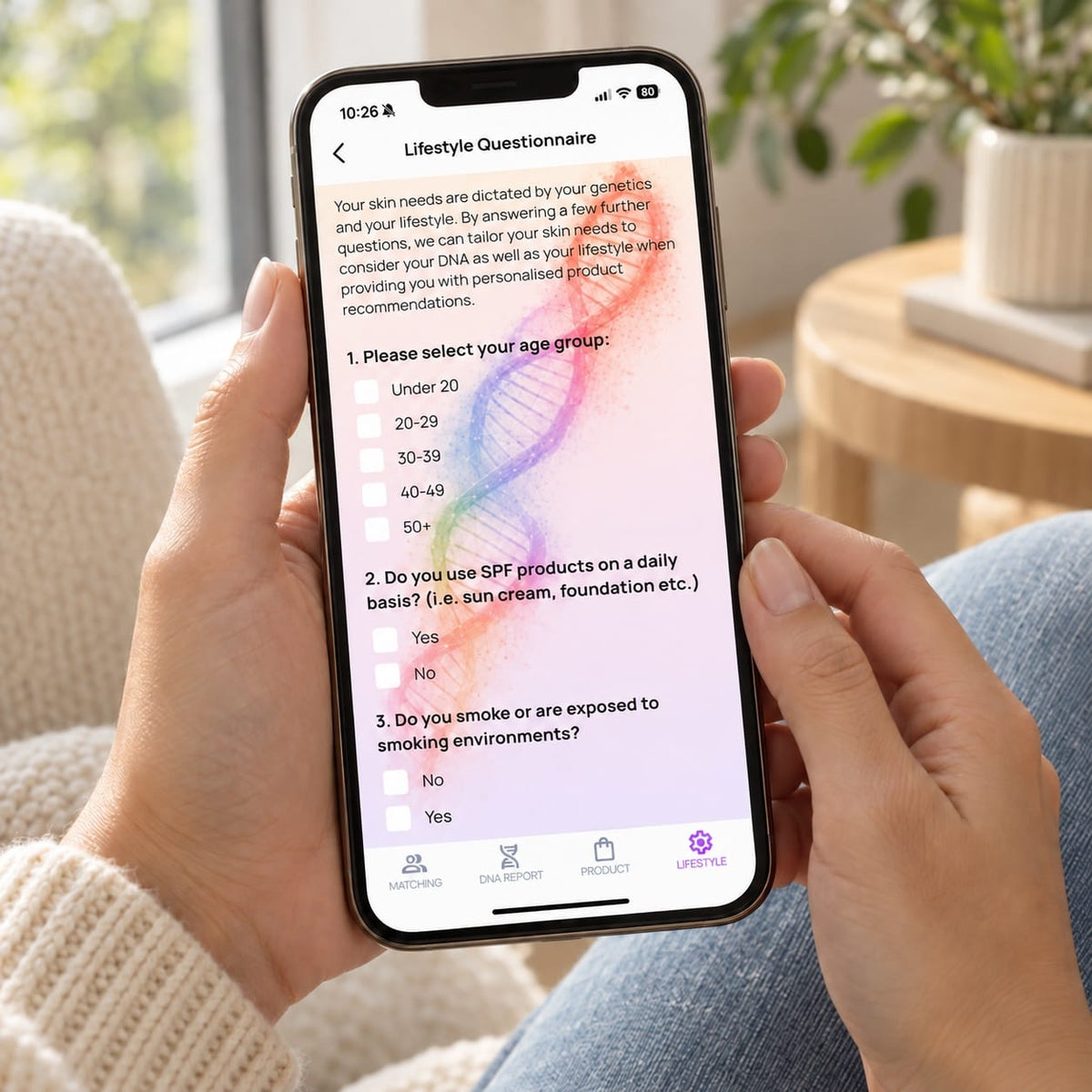 Genefluence app lifestyle questionnaire screen 