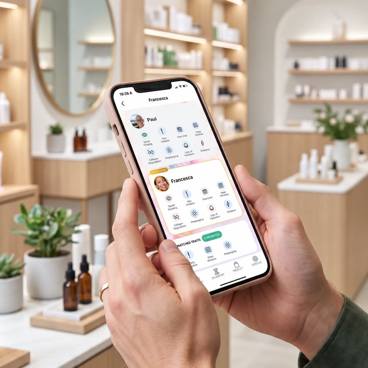 Genefluence Matching comparing Skin DNA profiles in the app